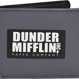 Slim Bifold Wallet Faux Leather Unisex with Decorative Tin Office Logo